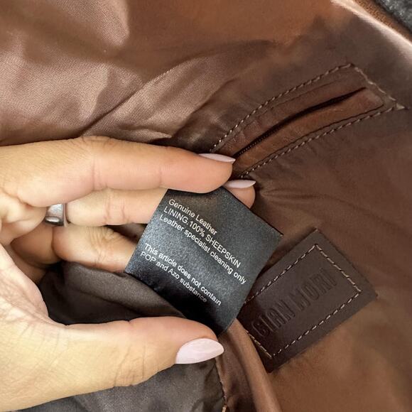 Gian Mori Leather Jacket Mens 3XL Sheepskin Moto Quilted Hooded Brown Zip Biker - Picture 11 of 16